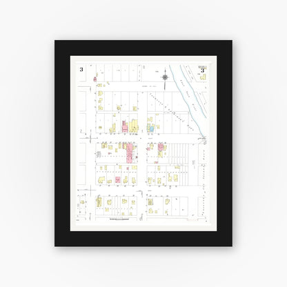 Old map wall art mockup — black gallery frame with white mat — Sanborn Fire Insurance Map from Rockford, Floyd County, Iowa (1948), Sheet #0003