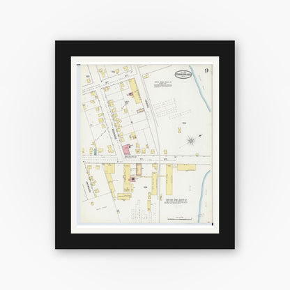 Old map wall art mockup — black gallery frame with white mat — Sanborn Fire Insurance Map from Grand Haven, Ottawa County, Michigan (1892), Sheet #0009