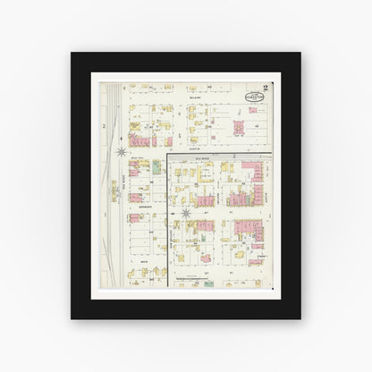 Old map wall art mockup — black gallery frame with white mat — Sanborn Fire Insurance Map from Hempstead, Waller County, Texas (1896), Sheet #0002