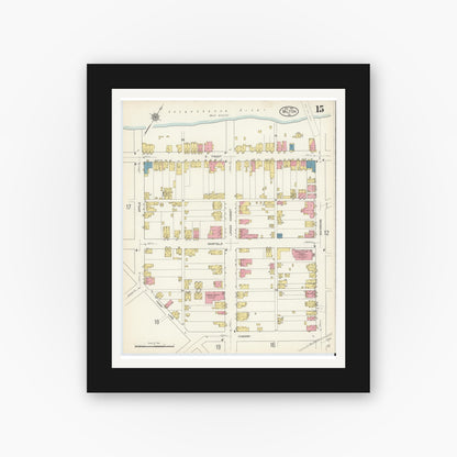 Old map wall art mockup — black gallery frame with white mat — Sanborn Fire Insurance Map from Milton, Northumberland County, Pennsylvania (1913), Sheet #0015