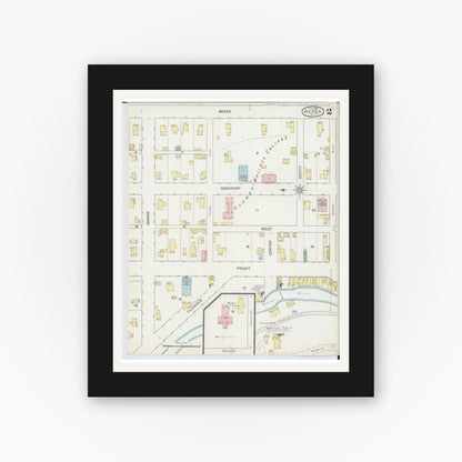 Old map wall art mockup — black gallery frame with white mat — Sanborn Fire Insurance Map from Berea, Cuyahoga County, Ohio (1893), Sheet #0002