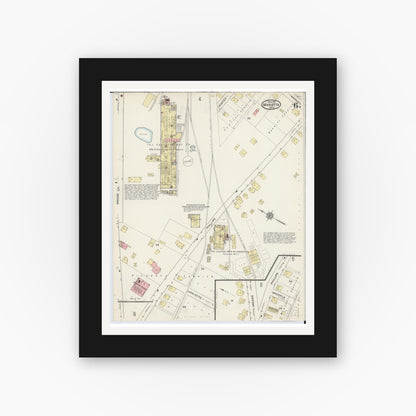 Old map wall art mockup — black gallery frame with white mat — Sanborn Fire Insurance Map from Marietta, Washington County, Ohio (1915), Sheet #0006