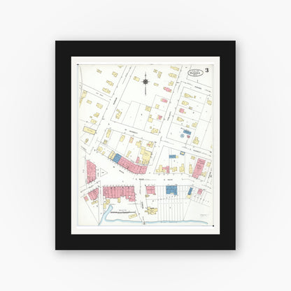 Old map wall art mockup — black gallery frame with white mat — Sanborn Fire Insurance Map from Dundee, Monroe County, Michigan (1923), Sheet #0003