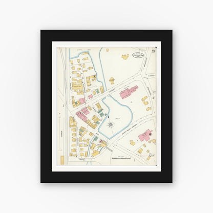 Old map wall art mockup — black gallery frame with white mat — Sanborn Fire Insurance Map from Winchester, Middlesex County, Massachusetts (1904), Sheet #0003