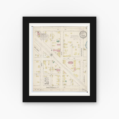 Old map wall art mockup — black gallery frame with white mat — Sanborn Fire Insurance Map from Genoa, Ottawa County, Ohio (1885), Sheet #0001