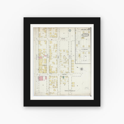 Old map wall art mockup — black gallery frame with white mat — Sanborn Fire Insurance Map from Pocahontas, Tazewell County, Virginia (1893), Sheet #0002