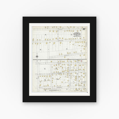 Old map wall art mockup — black gallery frame with white mat — Sanborn Fire Insurance Map from Honey Grove, Fannin County, Texas (1921), Sheet #0010