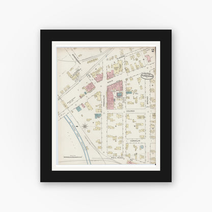 Old map wall art mockup — black gallery frame with white mat — Sanborn Fire Insurance Map from Horseheads, Chemung County, New York (1886), Sheet #0002