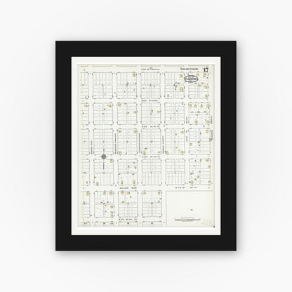 Old map wall art mockup — black gallery frame with white mat — Sanborn Fire Insurance Map from Plainview, Hale County, Texas (1921), Sheet #0017