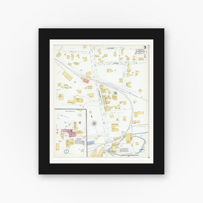 Old map wall art mockup — black gallery frame with white mat — Sanborn Fire Insurance Map from Canton, Norfolk County, Massachusetts (1901), Sheet #0003
