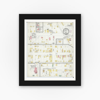 Old map wall art mockup — black gallery frame with white mat — Sanborn Fire Insurance Map from Ubly, Huron County, Michigan (1901), Sheet #0001