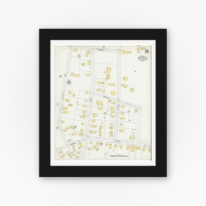 Old map wall art mockup — black gallery frame with white mat — Sanborn Fire Insurance Map from Milford, Worcester County, Massachusetts (1903), Sheet #0015