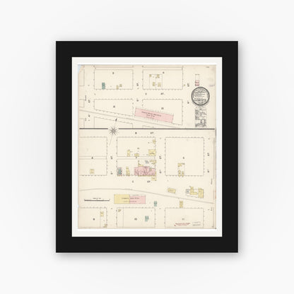 Old map wall art mockup — black gallery frame with white mat — Sanborn Fire Insurance Map from Clements, San Joaquin County, California (1888), Sheet #0001