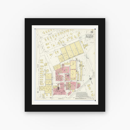Old map wall art mockup — black gallery frame with white mat — Sanborn Fire Insurance Map from Battle Creek, Calhoun County, Michigan (1913), Sheet #0031