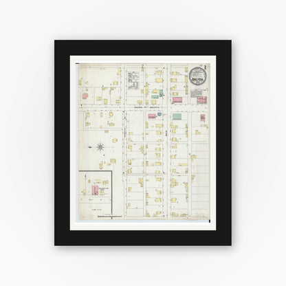 Old map wall art mockup — black gallery frame with white mat — Sanborn Fire Insurance Map from Dalton, Wayne County, Ohio (1896), Sheet #0001