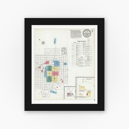Old map wall art mockup — black gallery frame with white mat — Sanborn Fire Insurance Map from Salisbury, Rowan County, North Carolina (1902) - Complete Map Set