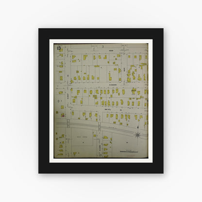 Old map wall art mockup — black gallery frame with white mat — Sanborn Fire Insurance Map from Jackson, Jackson County, Michigan (1907), Sheet #0013