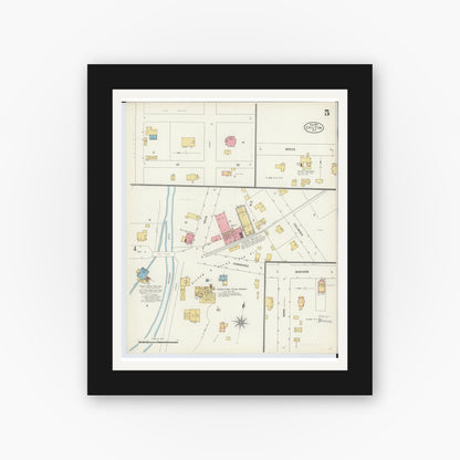 Old map wall art mockup — black gallery frame with white mat — Sanborn Fire Insurance Map from Chilton, Calumet County, Wisconsin (1904), Sheet #0005