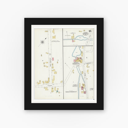 Old map wall art mockup — black gallery frame with white mat — Sanborn Fire Insurance Map from Spencer, Worcester County, Massachusetts (1906), Sheet #0013