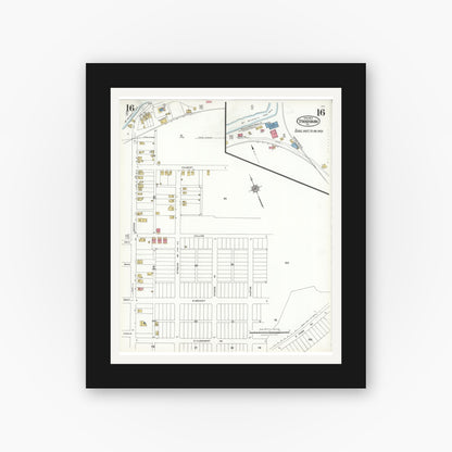 Old map wall art mockup — black gallery frame with white mat — Sanborn Fire Insurance Map from Stroudsburg, Monroe County, Pennsylvania (1923), Sheet #0016