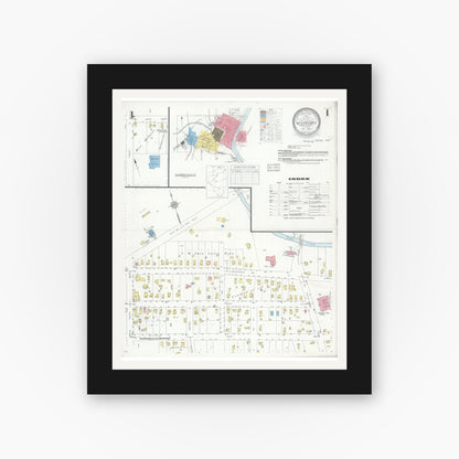 Old map wall art mockup — black gallery frame with white mat — Sanborn Fire Insurance Map from McHenry, McHenry County, Illinois (1933) - Complete Map Set