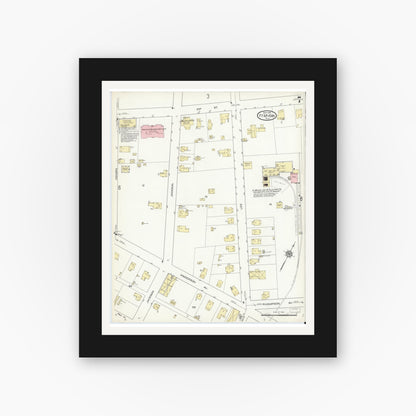 Old map wall art mockup — black gallery frame with white mat — Sanborn Fire Insurance Map from Fort Myers, Lee County, Florida (1914), Sheet #0007