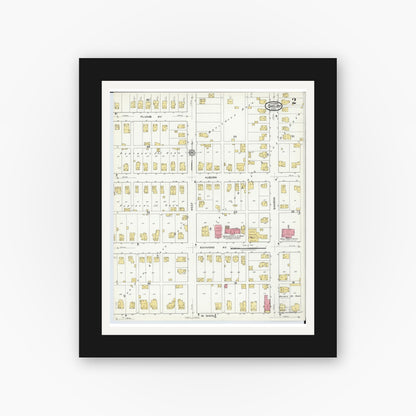 Old map wall art mockup — black gallery frame with white mat — Sanborn Fire Insurance Map from Shelby, Richland County, Ohio (1919), Sheet #0002