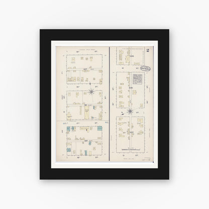 Old map wall art mockup — black gallery frame with white mat — Sanborn Fire Insurance Map from Merced, Merced County, California (1885), Sheet #0002