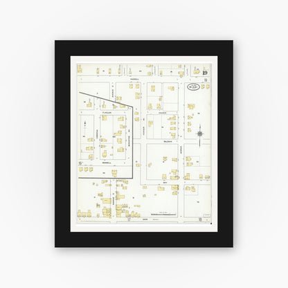 Old map wall art mockup — black gallery frame with white mat — Sanborn Fire Insurance Map from Miami, Dade County, Florida (1910), Sheet #0019