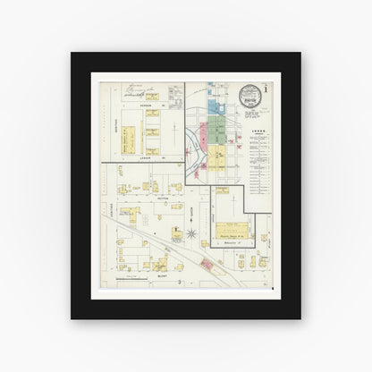 Old map wall art mockup — black gallery frame with white mat — Sanborn Fire Insurance Map from Kinston, Lenoir County, North Carolina (1896) - Complete Map Set