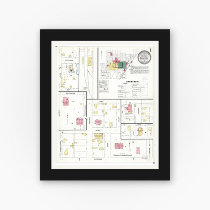 Old map wall art mockup — black gallery frame with white mat — Sanborn Fire Insurance Map from Bedford, Taylor County, Iowa (1909) â€” Complete Set
