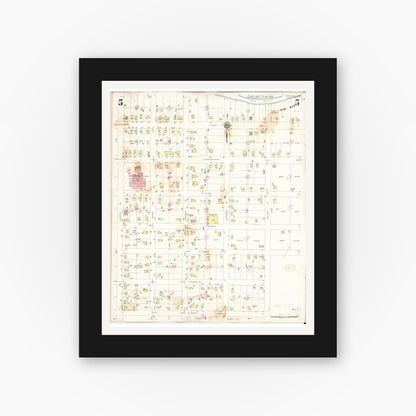 Old map wall art mockup — black gallery frame with white mat — Sanborn Fire Insurance Map from Marengo, Iowa County, Iowa (1942), Sheet #0005