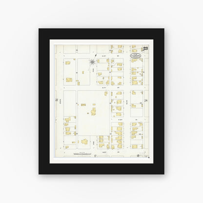 Old map wall art mockup — black gallery frame with white mat — Sanborn Fire Insurance Map from Texarkana, Bowie County, Texas (1905), Sheet #0023