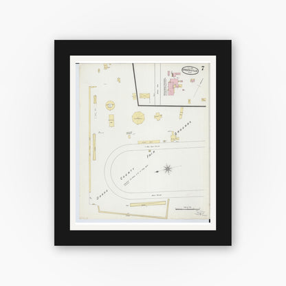 Old map wall art mockup — black gallery frame with white mat — Sanborn Fire Insurance Map from Greenville, Darke County, Ohio (1887), Sheet #0007