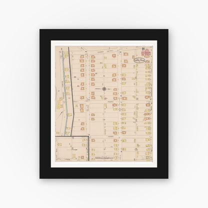 Old map wall art mockup — black gallery frame with white mat — Sanborn Fire Insurance Map from Roaring Spring, Blair County, Pennsylvania (1922), Sheet #0008