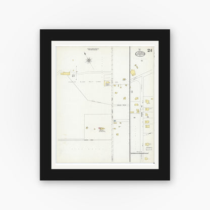 Old map wall art mockup — black gallery frame with white mat — Sanborn Fire Insurance Map from Lakewood, Ocean County, New Jersey (1909), Sheet #0024