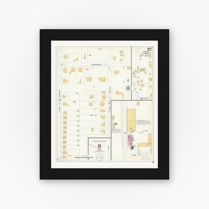 Old map wall art mockup — black gallery frame with white mat — Sanborn Fire Insurance Map from Paris, Lamar County, Texas (1908), Sheet #0027