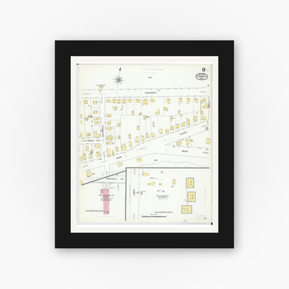 Old map wall art mockup — black gallery frame with white mat — Sanborn Fire Insurance Map from Conneaut, Ashtabula County, Ohio (1909), Sheet #0009