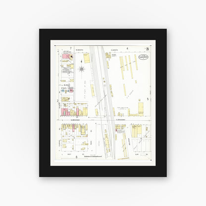 Old map wall art mockup — black gallery frame with white mat — Sanborn Fire Insurance Map from Eagle Grove, Wright County, Iowa (1900), Sheet #0003