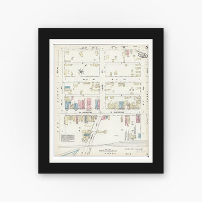 Old map wall art mockup — black gallery frame with white mat — Sanborn Fire Insurance Map from Duluth, Saint Louis County, Minnesota (1884), Sheet #0005