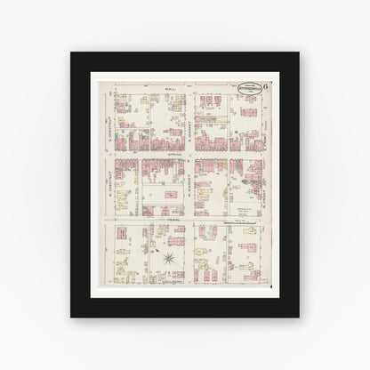 Old map wall art mockup — black gallery frame with white mat — Sanborn Fire Insurance Map from Jeffersonville, Clark County, Indiana (1886), Sheet #0006