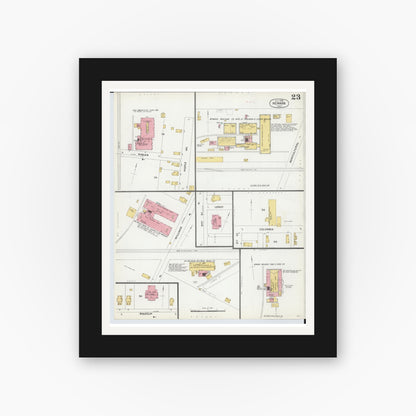 Old map wall art mockup — black gallery frame with white mat — Sanborn Fire Insurance Map from Newark, Licking County, Ohio (1899), Sheet #0023
