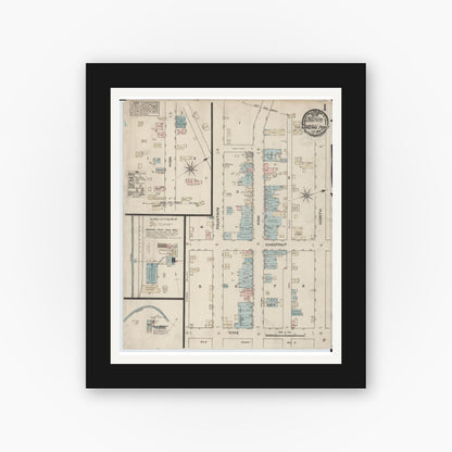 Old map wall art mockup — black gallery frame with white mat — Sanborn Fire Insurance Map from Mineral Point, Iowa County, Wisconsin (1884) - Complete Map Set
