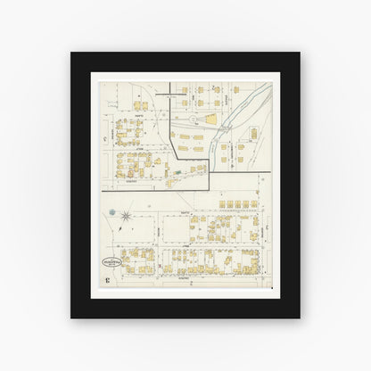 Old map wall art mockup — black gallery frame with white mat — Sanborn Fire Insurance Map from Pocahontas, Tazewell County, Virginia (1898), Sheet #0003