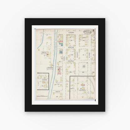 Old map wall art mockup — black gallery frame with white mat — Sanborn Fire Insurance Map from Canal Fulton, Stark County, Ohio (1885), Sheet #0002