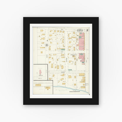 Old map wall art mockup — black gallery frame with white mat — Sanborn Fire Insurance Map from New Madrid, New Madrid County, Missouri (1906), Sheet #0002