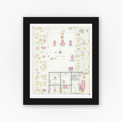 Old map wall art mockup — black gallery frame with white mat — Sanborn Fire Insurance Map from Albion, Calhoun County, Michigan (1907), Sheet #0005