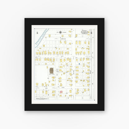 Old map wall art mockup — black gallery frame with white mat — Sanborn Fire Insurance Map from Caldwell, Noble County, Ohio (1923), Sheet #0005