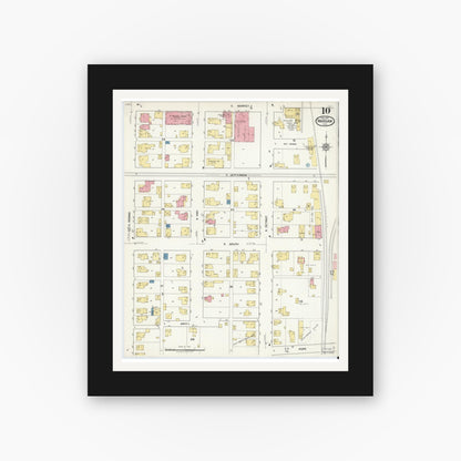 Old map wall art mockup — black gallery frame with white mat — Sanborn Fire Insurance Map from Warsaw, Kosciusko County, Indiana (1917), Sheet #0010