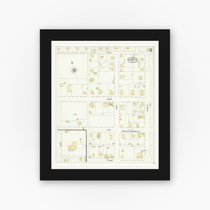 Old map wall art mockup — black gallery frame with white mat — Sanborn Fire Insurance Map from Groveton, Trinity County, Texas (1907), Sheet #0002